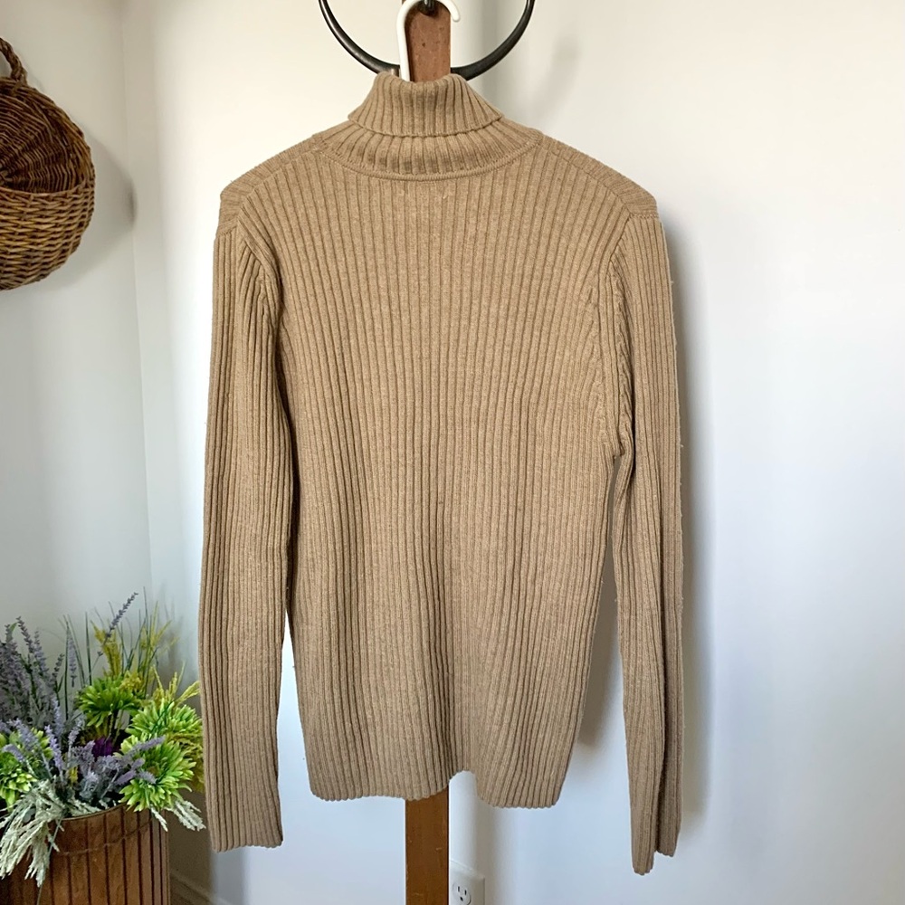 LL Bean 100% Merino Wool Ribbed Turtleneck Sweater in beige tan LG - Picture 5 of 13